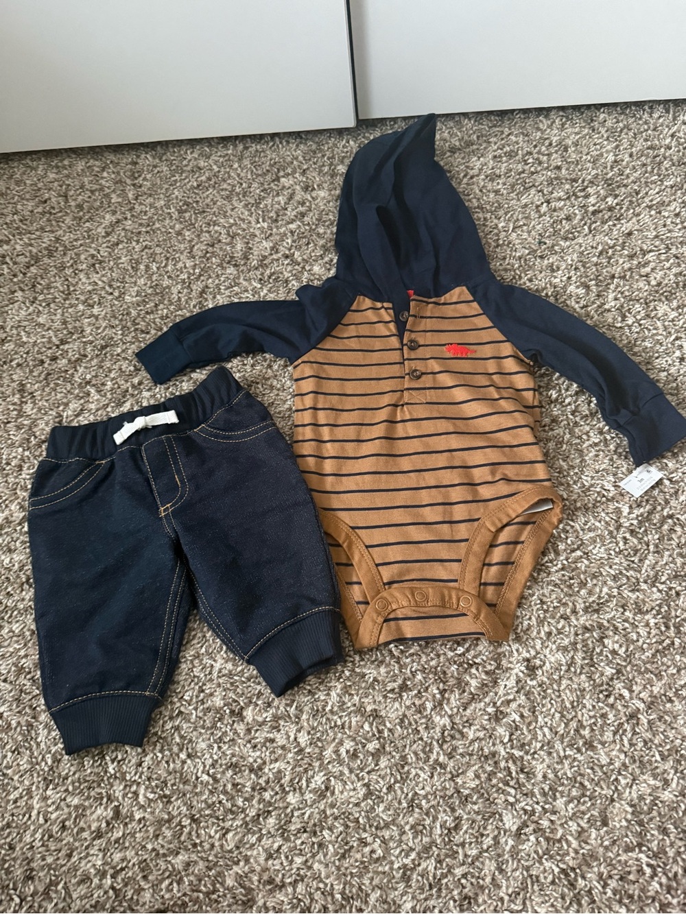 Carter's Hooded Striped One-Piece in Brown and Navy